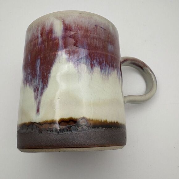 Studio Art Pottery Handmade Drip Glaze Ceramic Mug Purple Plum Light Blue Signed - Picture 5 of 7